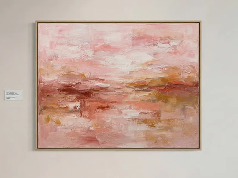 Blush Dusk — textured layers of blush pink, raw sienna and titanium white capturing the light at dusk