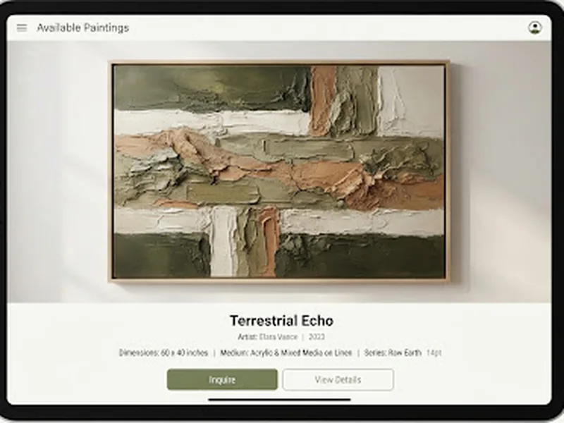 Earthen Calm — deep olive greens, warm clay tones and bone whites in broad palette knife marks