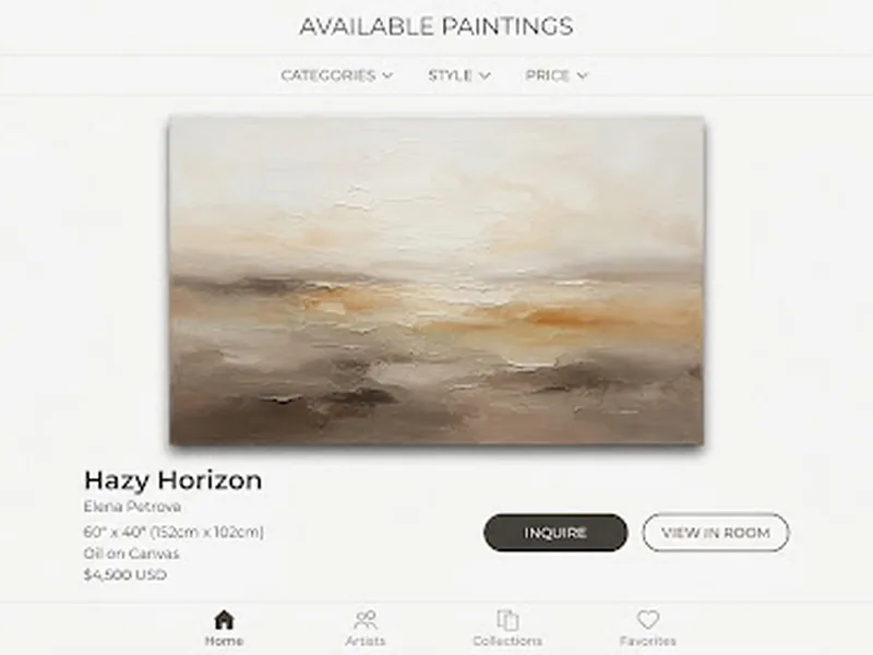 Soft Horizon — abstract landscape in muted earthy browns, soft ochre and warm off-whites blending into a hazy horizon