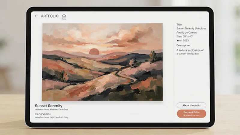 Serene sunset over rolling hills in soft terracotta, muted ochre and deep charcoal