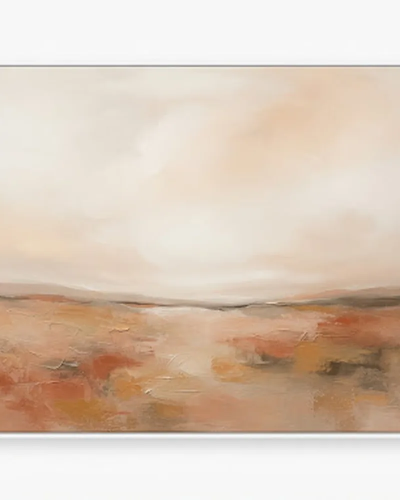 Subtle abstract landscape with a muted horizon line in warm bone and soft clay tones