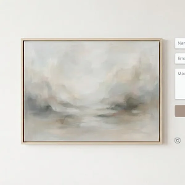 An ethereal abstract painting in pale greys, soft clays and warm bone hues