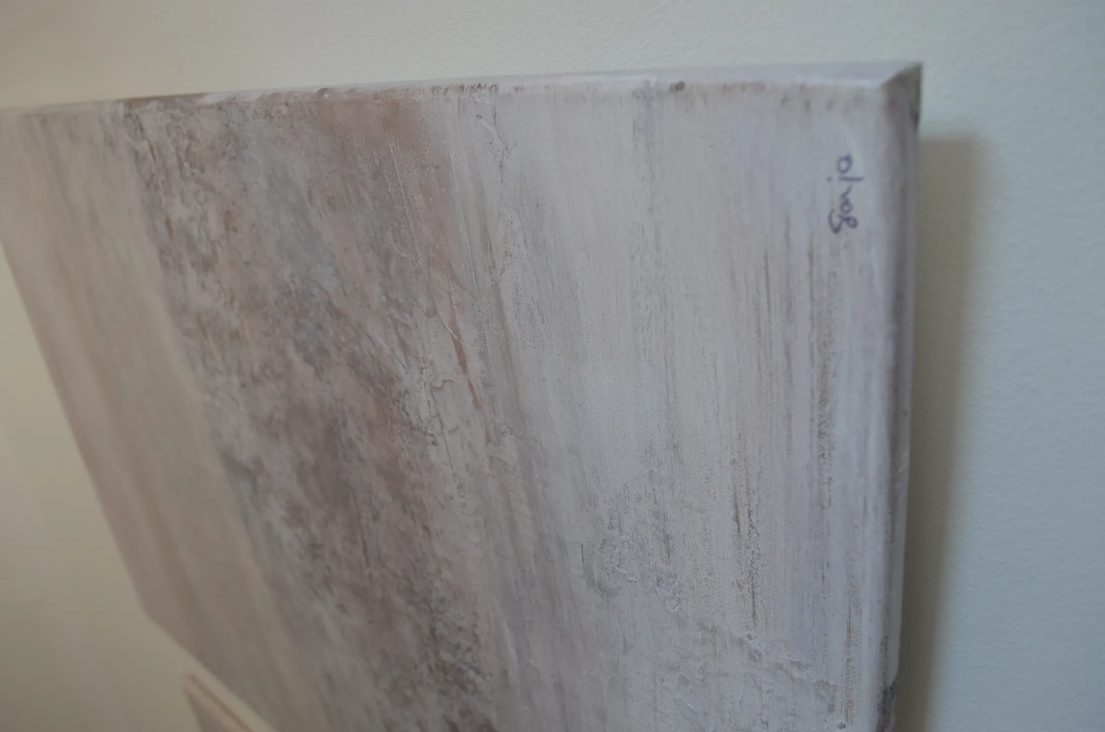 Edge detail of Misty Horizon showing the wrapped canvas depth and Sonja Verkijk's signature