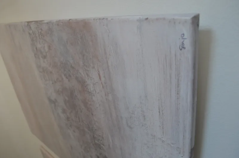 Edge detail of Misty Horizon showing the wrapped canvas depth and Sonja Verkijk's signature